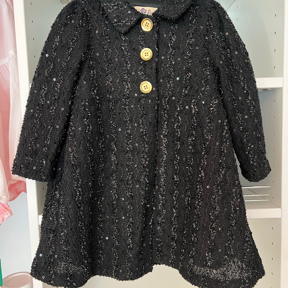 Purple Rose - Elegant Black Sequin Kids Coat